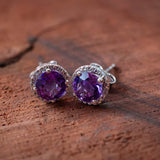 amethyst and diamond stud earrings