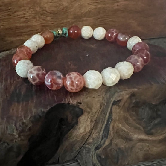 Elements of Fire and Earth: Fire Agate, Riverstone and Turquoise Bracelet