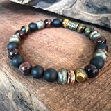 men's tiger eye and wood boho bracelet