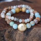 photo of Amazonite, Peach and Rainbow Moonstone Bracelet Set