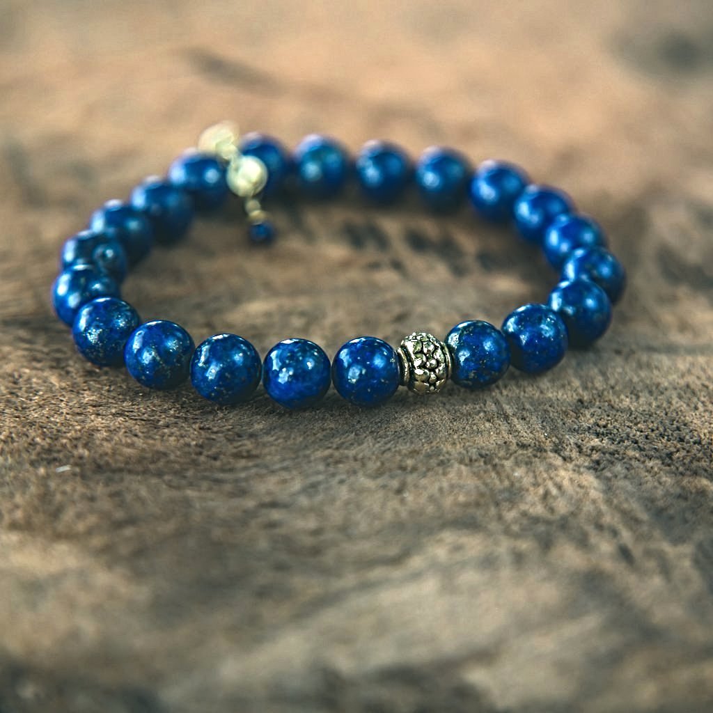 Solid Gold Eye of Ra Bracelet, Handmade Lapis Stones