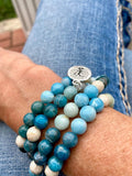 photo of Larimar, Blue Apatite and Riverstone Mala Style Wrap Bracelet