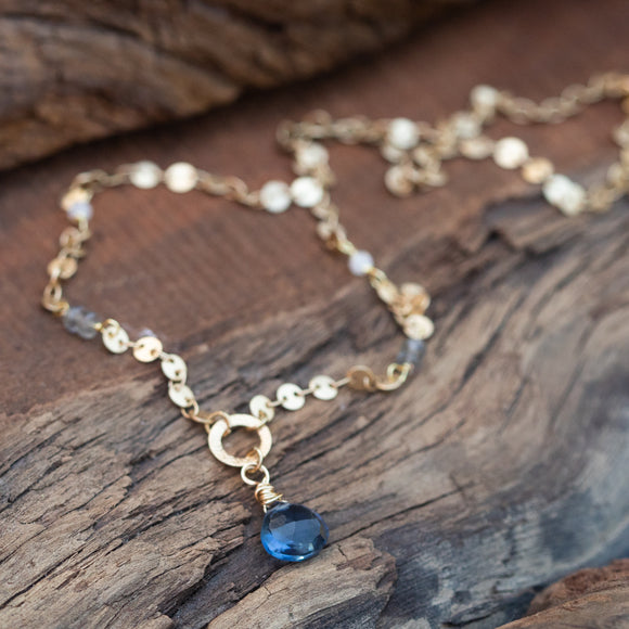 Awakened: Blue Denim Quartz, Labradorite, Moonstone Healing Necklace