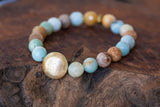 photo of Amazonite, Opalite and Brushed Gold Bead Stack Bracelet