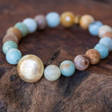 photo of Amazonite, Opalite and Brushed Gold Bead Stack Bracelet