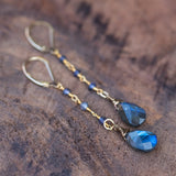 labradorite teardrop and iolite godl earrings