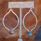 Labradorite and Pyrite Oval Shape Silver Earrings