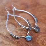 Labradorite and Pyrite Oval Shape Silver Earrings