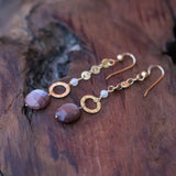 Nourishing the Soul: Peach and Rainbow Moonstone Gold Dangle Earrings