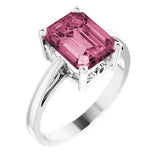 2 Ct. Emerald Cut Natural Pink Tourmaline Ring 14k White Gold