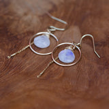 Rainbow Moonstone Circular Gold Earrings