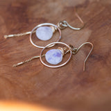 Rainbow Moonstone Circular Gold Earrings