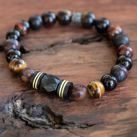 Nourishing The Soul: Tiger Eye, Brecciated Jasper, Shungite, Onyx Men's Stacking Bracelet