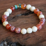 Elements of Fire and Earth: Fire Agate, Riverstone and Turquoise Bracelet