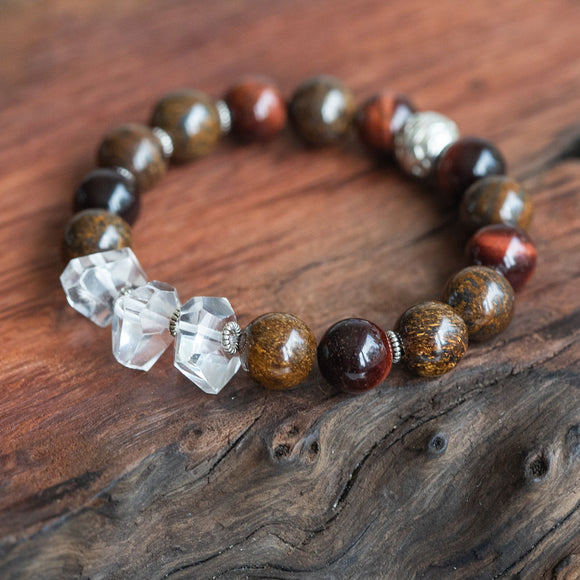 Crystal Energy & Spiritual Power Bracelet with Quartz, Bronzite & Red Tiger Eye