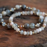 Inner Peace, Joy and Self Love: Peach and Rainbow Moonstone, Sunstone Bracelet Set