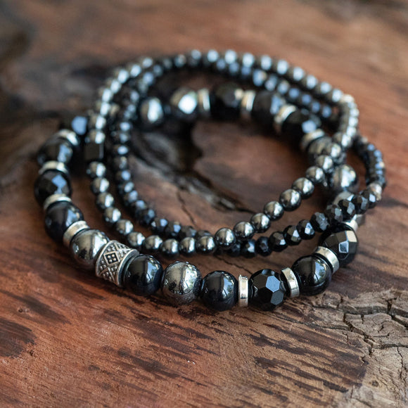 Life Force-Energy Protector: Hematite, Black Spinel and Onxy Bracelet Trio