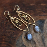 Soul Radiance: Mystic Peach Moonstone Marquise Style Gold Eearrings