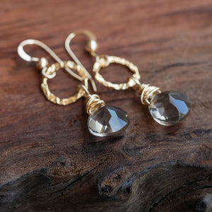 Mind, Body, Spirit- Faceted Smoky Quartz Gold Earrings