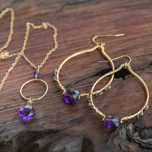 Soul Illumination: Amethyst Necklace and Earrings Set Amethyst, Tanzanite, Rainbow Spinel Earrings