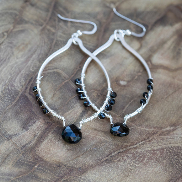 I Am Empowered: Black Spinel Oval Silver Earrings