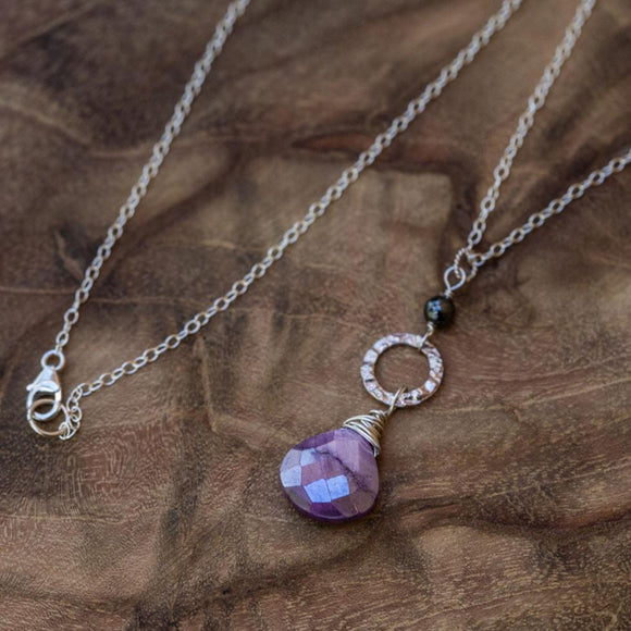 I Trust My Higher Self: Mystic Purple Moonstone and Hematite Silver Necklace