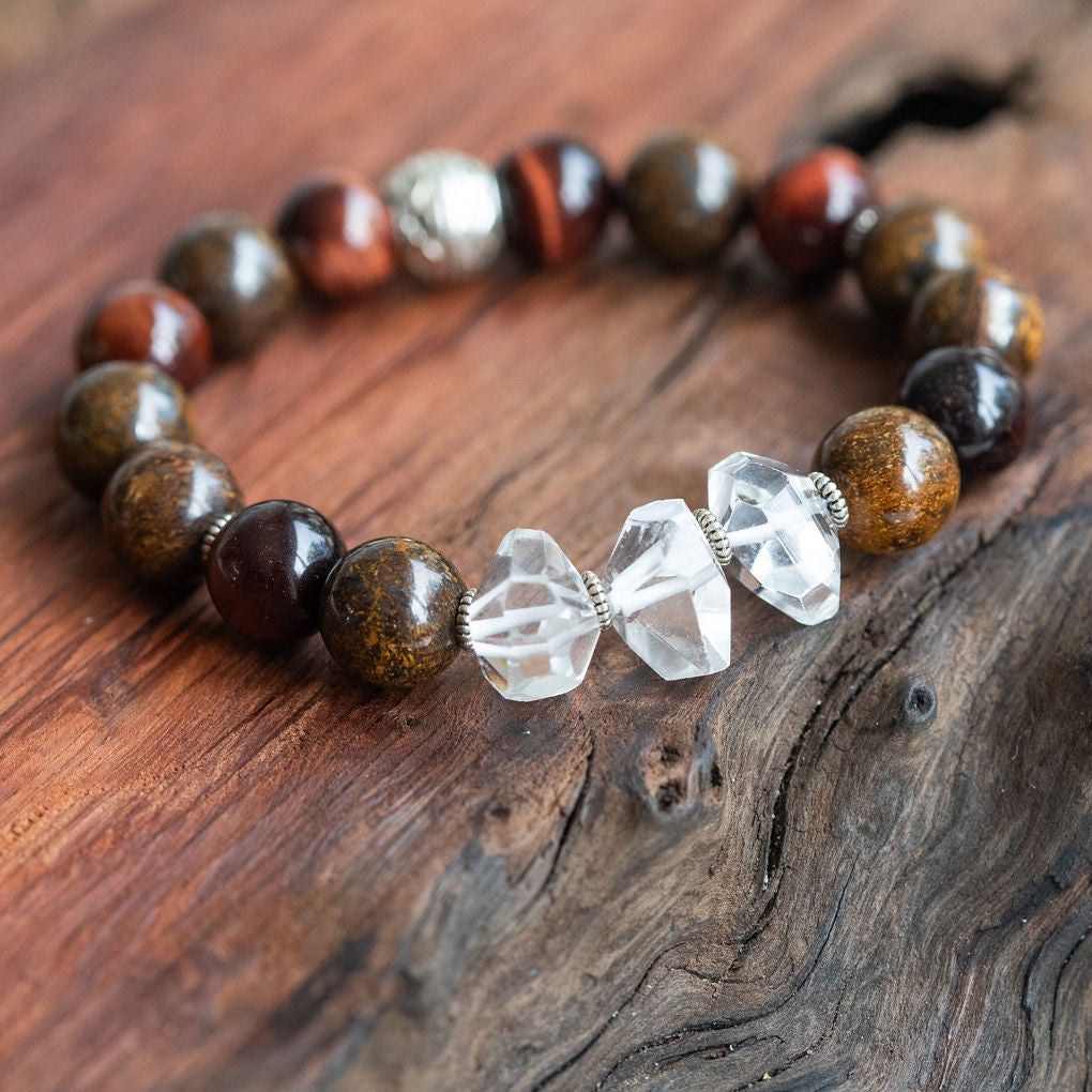 Crystal Energy Bracelet Set: Quartz, Bronzite & Red Tiger Eye for
