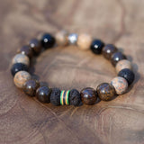 Mens black onyx bracelet with bronzite and leopard skin jasper beaded bracelet