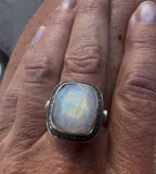 LAST ONE! Rainbow Moonstone and Diamond Ring