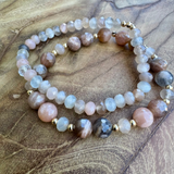 You Light Up the World: Sunstone, Peach and Rainbow Moonstone Bracelet Set