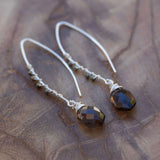 smoky quartz earrings for grounding protection and energy clearing with pyrite
