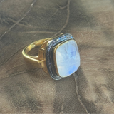 rainbow moonstone and diamond gold ring 
