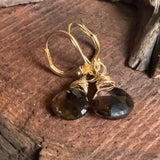 Serenity: Smoky Quartz Crystal Earrings in All Gold or All Silver