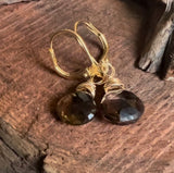 Serenity: Smoky Quartz Crystal Earrings in All Gold or All Silver