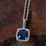bluesapphire with diamonds silver nekclace