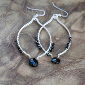 "I Am Empowered" Black Spinel Oval Silver Earrings 