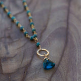 chrysocolla necklace with peacock blue quartz pendant gold circle