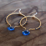 Tanzanite and Iolite gold hoop earrings handmade