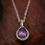 Love is All Around You: Amethyst & Natural Diamond Halo Style Necklace
