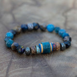 Energy healing bracelet for clarity confidence and transformation blue apatite, pyrite, picture jasper, and tiger eye