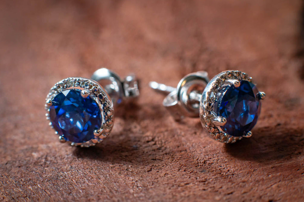 Blue Sapphire and Diamond Stud Earrings Fine Jewelry Rei of