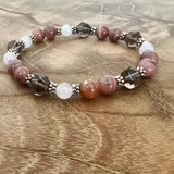 Rhodochrosite, Rose Quartz, Smoky Quartz, Silver Beaded Cancer Bracelet