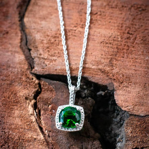 Balance and Harmony: Emerald and Diamond Sterling Silver Necklace