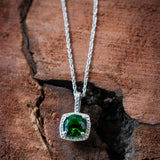 emerald and diamond silver necklace