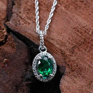 Love and Vitality: Emerald and Diamond Halo Style Necklace