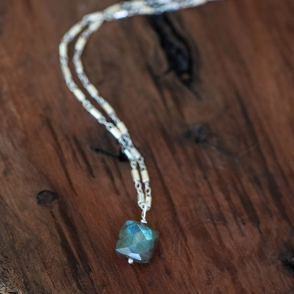 Sterling Silver Cushion Cut Faceted Labradorite 16