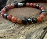 Earth and Fire "Embers Embrace": Hematite, Fire Agate, Shungite, Onyx Unisex Bracelet