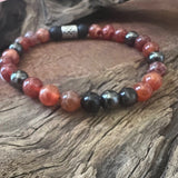 Earth and Fire "Embers Embrace": Hematite, Fire Agate, Shungite, Onyx Unisex Bracelet