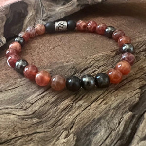 Earth and Fire "Embers Embrace": Hematite, Fire Agate, Shungite, Onyx Unisex Bracelet