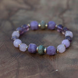 Self love bracelet rose quartz chrysoprase and lepidolite handmade gemstone jewelry
Spiritual healing bracelet chrysoprase rose quartz kunzite and super seven